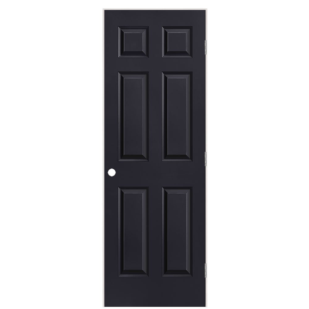 Masonite 28-in x 80-in Midnight Solid core 6-panel Left hand Smooth Prefinished Molded composite Flat Jamb Single Prehung Interior Door with