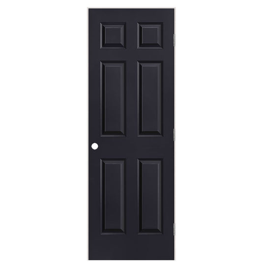 Masonite 28-in x 80-in Midnight Solid core 6-panel Left hand Smooth Prefinished Molded composite Flat Jamb Single Prehung Interior Door with