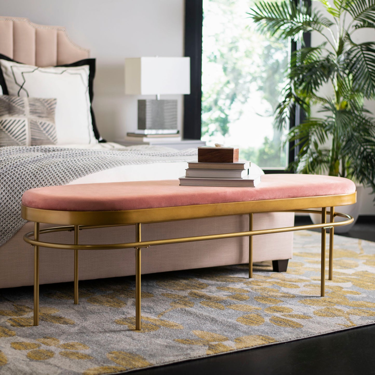 Safavieh Sylva Modern Dusty Rose/Gold Accent Bench 63.0-in x 22.0-in x 20.0-in