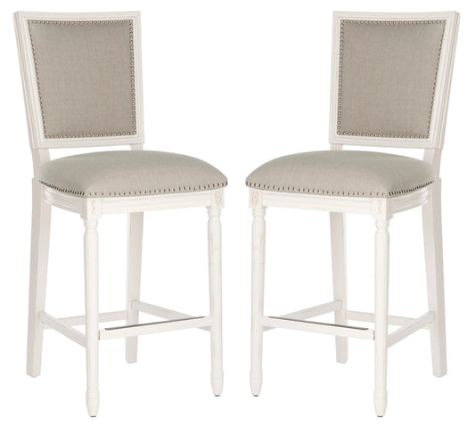 Safavieh Light Gray/Cream 30.0-in H Bar height Upholstered Wood Bar Stool