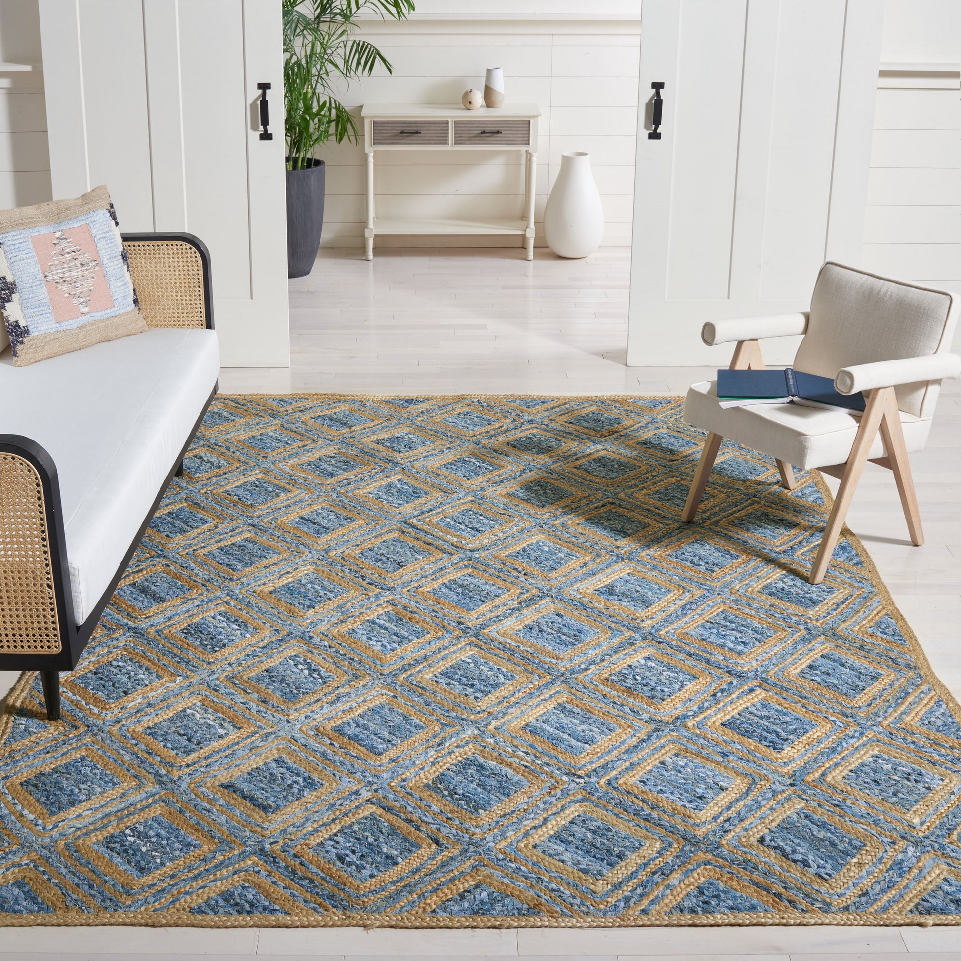 Safavieh Cape Cod Lexor 10 x 14 (ft) Jute Natural/Blue Rectangular Indoor Geometric Coastal Spot Clean Only Area rug