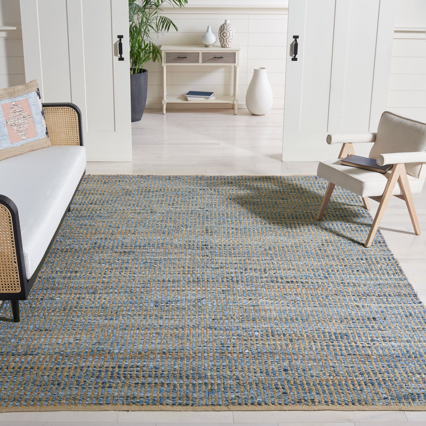 Safavieh Cape Cod Andover 11 x 15 (ft) Jute Natural/Blue Rectangular Indoor Stripe Coastal Spot Clean Only Area rug