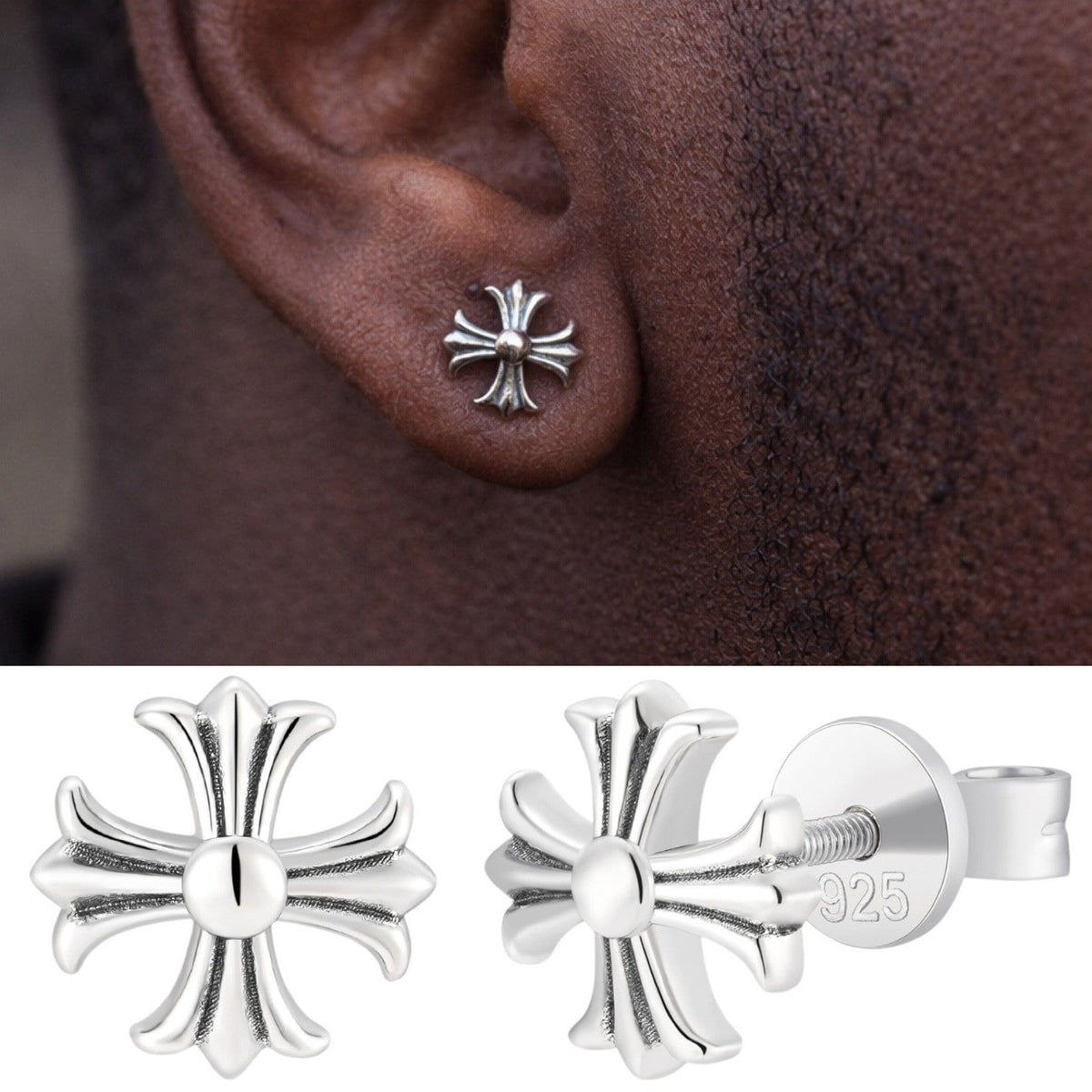 Hearts Of Chrome Cross Earrings - 925 Silver Oxidized - 8mm