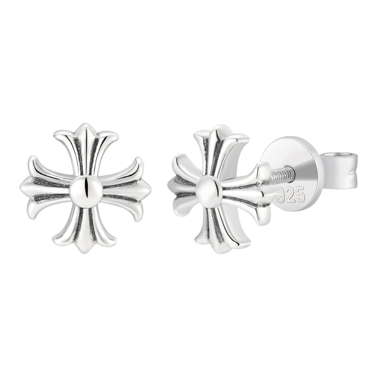 Hearts Of Chrome Cross Earrings - 925 Silver Oxidized - 8mm