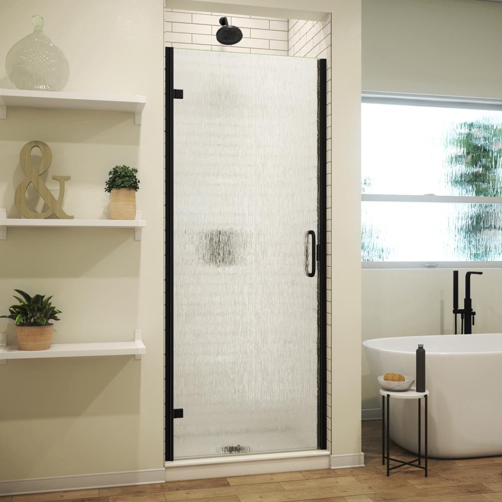 Arizona Shower Door Mini Hinge Matte Black 28-in W x 72.625-in H Semi-frameless Patterned Glass Hinged Shower door