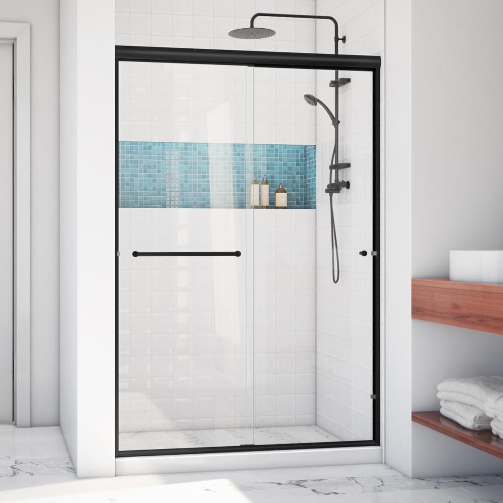 Arizona Shower Door Lite-Euro Recessed Matte Black 52-in to 56-in W x 70.375-in H Semi-frameless Clear Glass Bypass Sliding Shower door