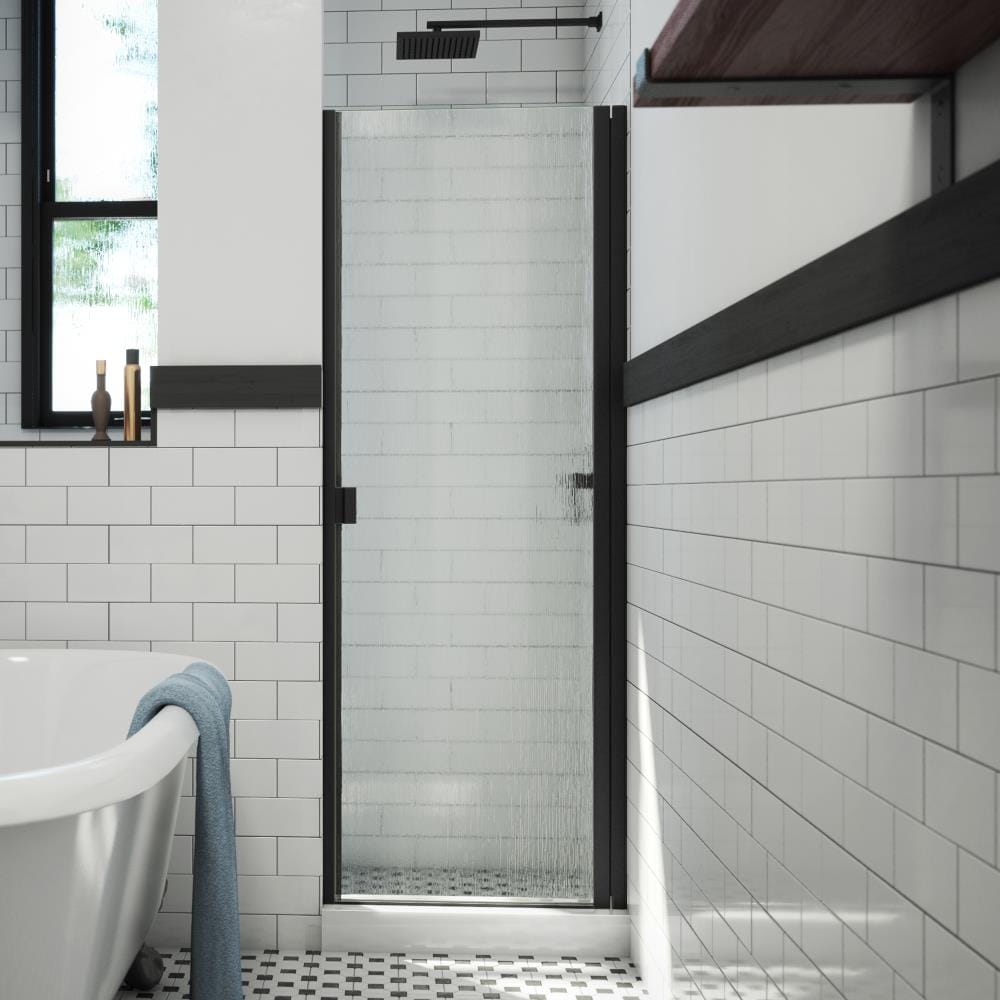 Arizona Shower Door R-Door Matte Black 26-in W x 66-in H Semi-frameless Patterned Glass Hinged Shower door