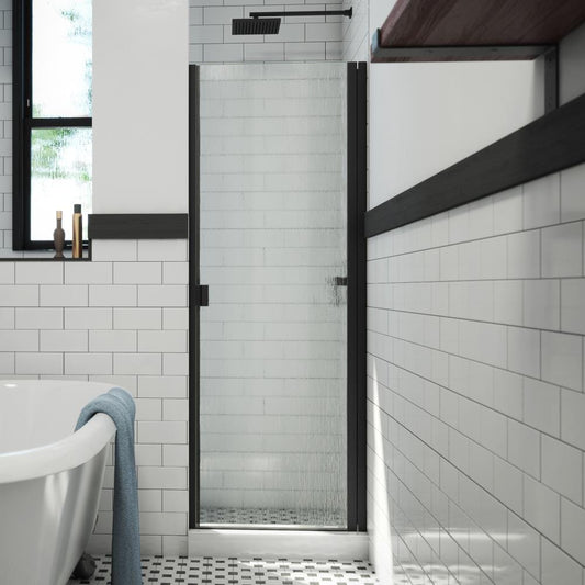 Arizona Shower Door R-Door Matte Black 26-in W x 66-in H Semi-frameless Patterned Glass Hinged Shower door