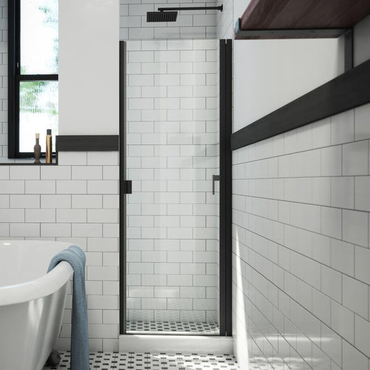 Arizona Shower Door R-Door Matte Black 25-in W x 66-in H Semi-frameless Clear Glass Hinged Shower door