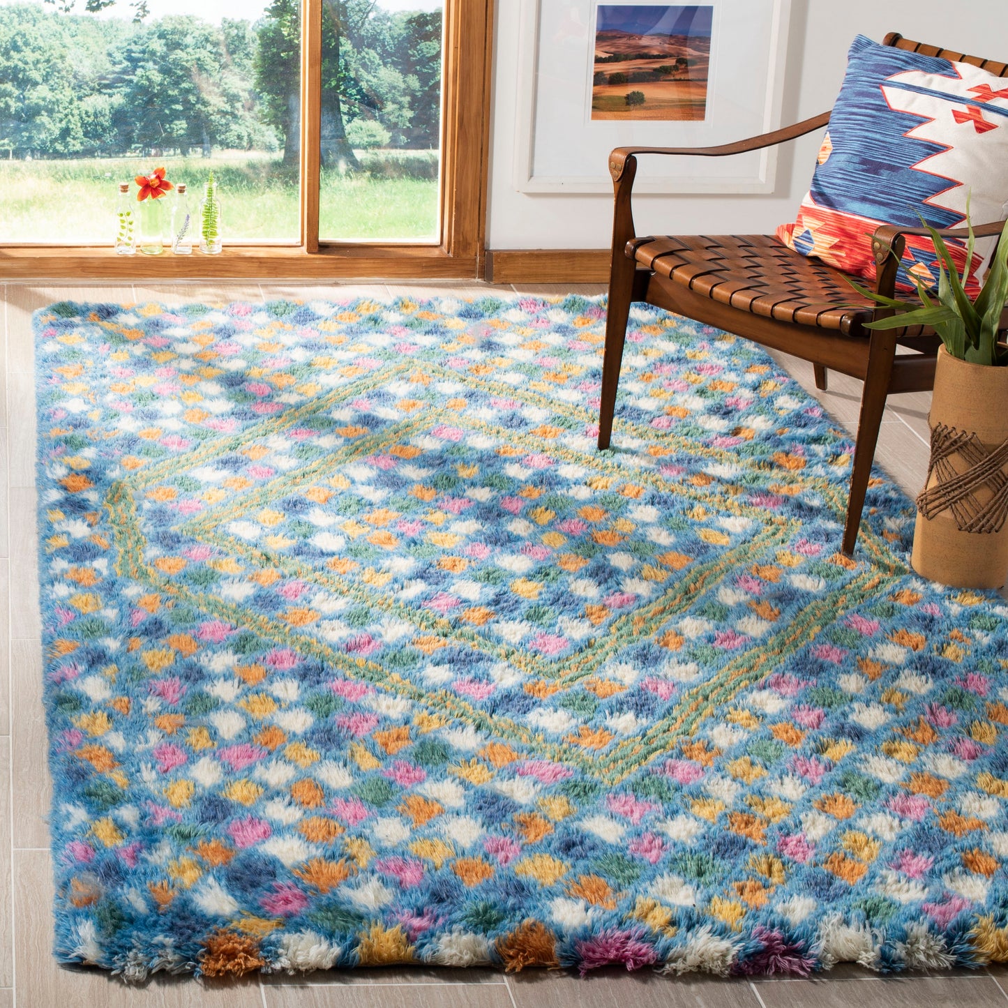 Safavieh Casablanca Ansar 8 x 10 (ft) Tufted Wool Ivory/Blue Rectangular Indoor Abstract Bohemian/Eclectic Spot Clean Only Area rug