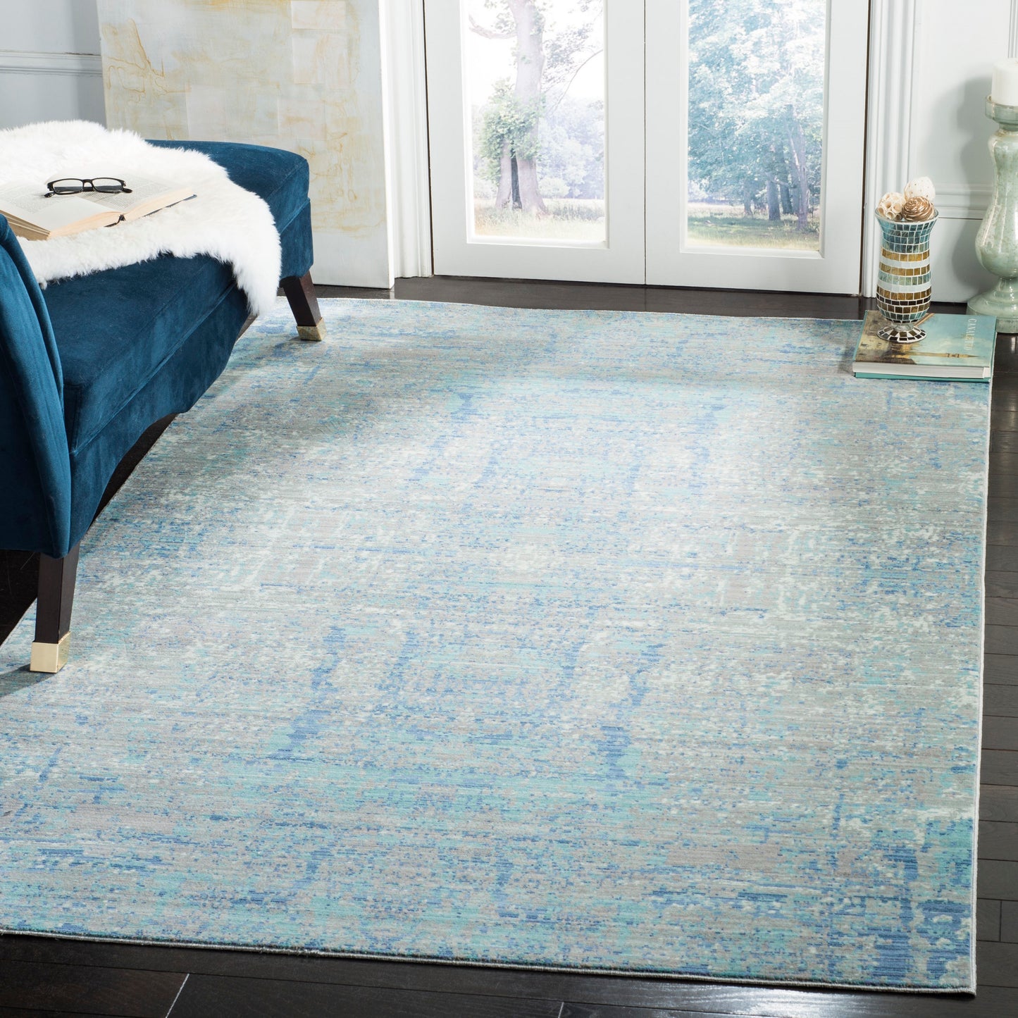 Safavieh Mystique Enix 9 x 12 (ft) Loomed Polyester Light Blue/Multi Rectangular Indoor Distressed/Overdyed Oriental Spot Clean Only Area rug