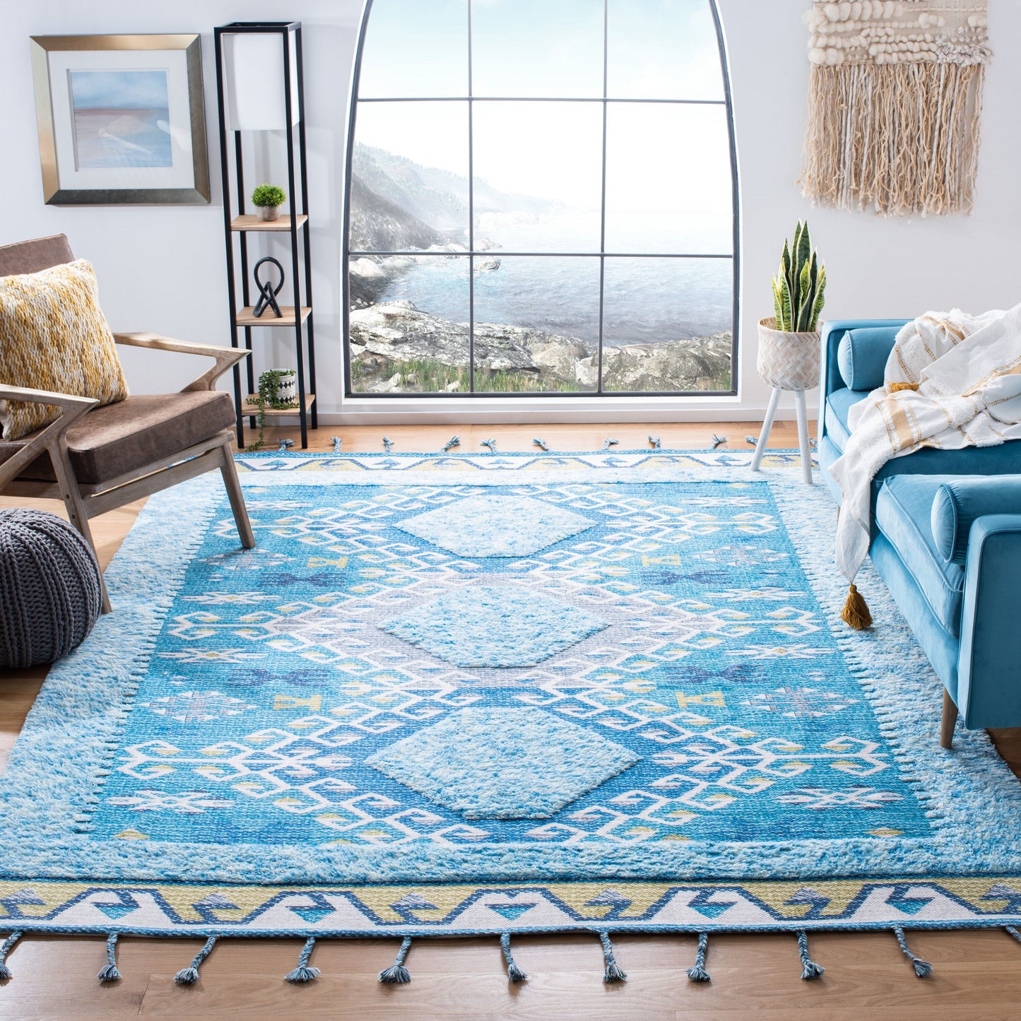 Safavieh Saffron Depok 8 x 10 (ft) Loomed Wool Turquoise/Blue Rectangular Indoor Distressed/Overdyed Bohemian/Eclectic Spot Clean Only Area rug
