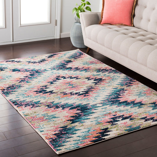 Livabliss Anika 7 x 9 (ft) Flatweave Polypropylene Teal Rectangular Indoor Geometric Southwestern Spot Clean Only Pet Friendly Area rug