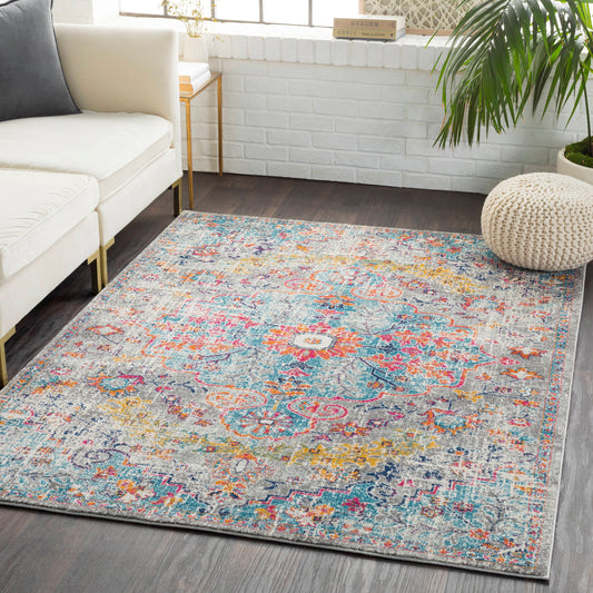 Livabliss Harput 7 x 9 (ft) Flatweave Polypropylene Aqua Rectangular Indoor Medallion Oriental Spot Clean Only Pet Friendly Area rug