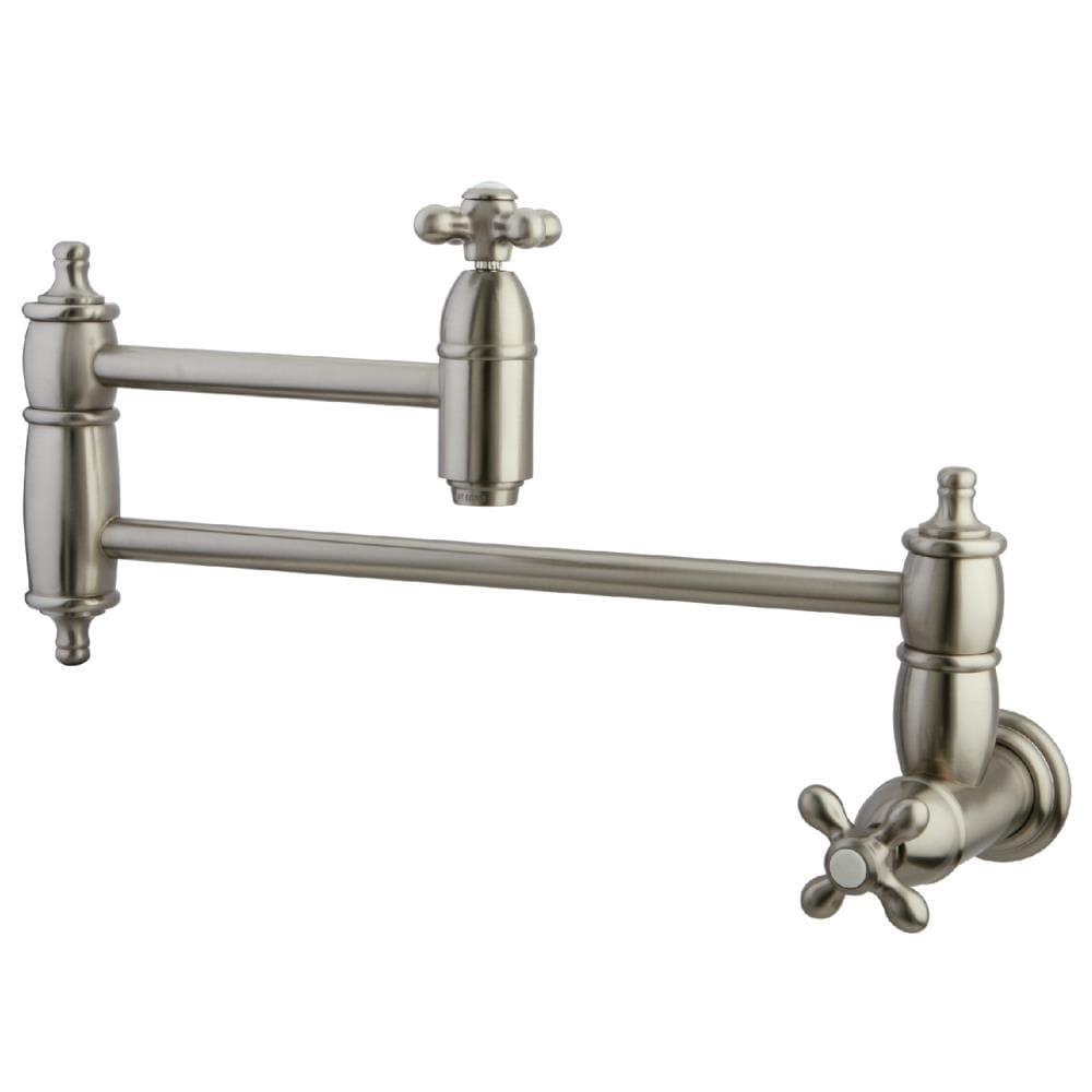 Kingston Brass Restoration Brushed Nickel Double Handle Wall-mount Pot Filler Kitchen Faucet