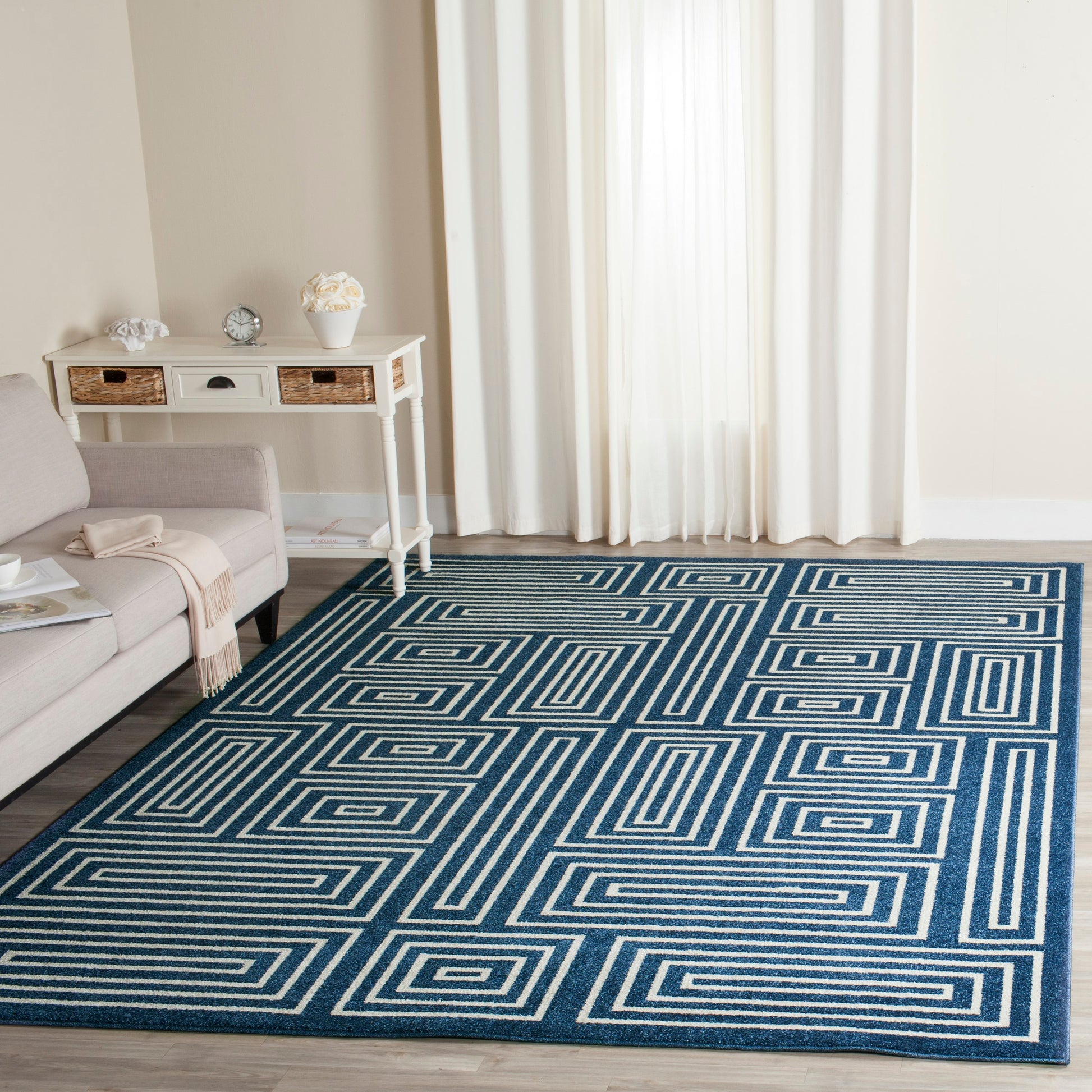 Safavieh Amherst Jodi 9 x 12 (ft) Loomed Synthetic Navy/Ivory Rectangular Indoor Geometric Mid-Century Modern Area rug