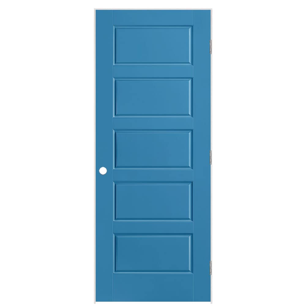 Masonite 32-in x 80-in Blue Heron Solid core 5-panel Left hand Smooth Prefinished Molded composite Flat Jamb Single Prehung Interior Door with