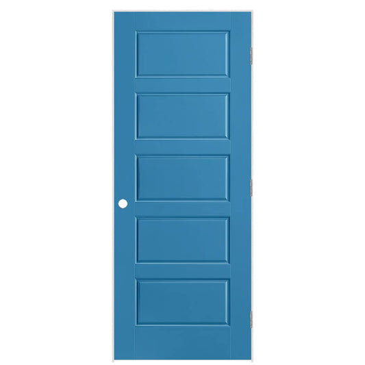 Masonite 32-in x 80-in Blue Heron Solid core 5-panel Left hand Smooth Prefinished Molded composite Flat Jamb Single Prehung Interior Door with