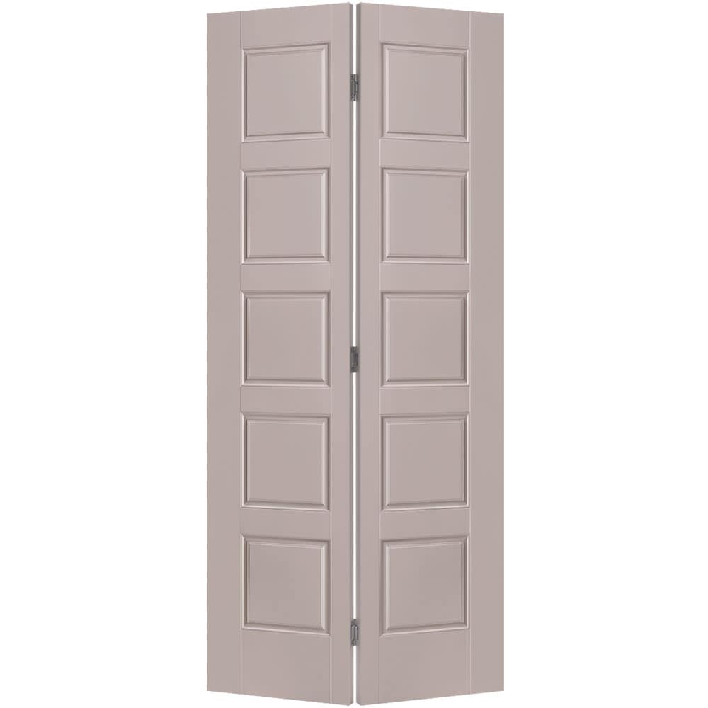 Masonite Riverside 36-in x 80-in Driftwood 5-panel Smooth Hollow core Prefinished Molded composite Closet Bifold Door ( Hardware Included )