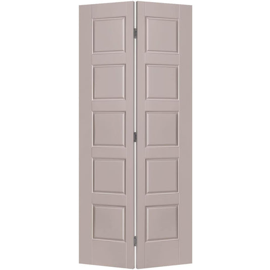 Masonite Riverside 36-in x 80-in Driftwood 5-panel Smooth Hollow core Prefinished Molded composite Closet Bifold Door ( Hardware Included )