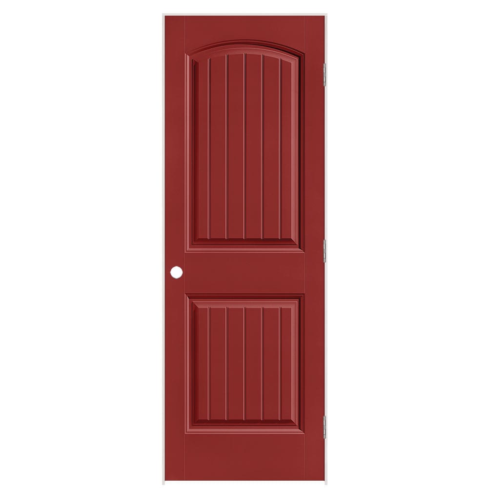 Masonite 28-in x 80-in Barn Red Solid core 2-panel Left hand Smooth Prefinished Molded composite Flat Jamb Single Prehung Interior Door with