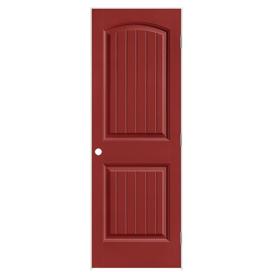 Masonite 28-in x 80-in Barn Red Solid core 2-panel Left hand Smooth Prefinished Molded composite Flat Jamb Single Prehung Interior Door with