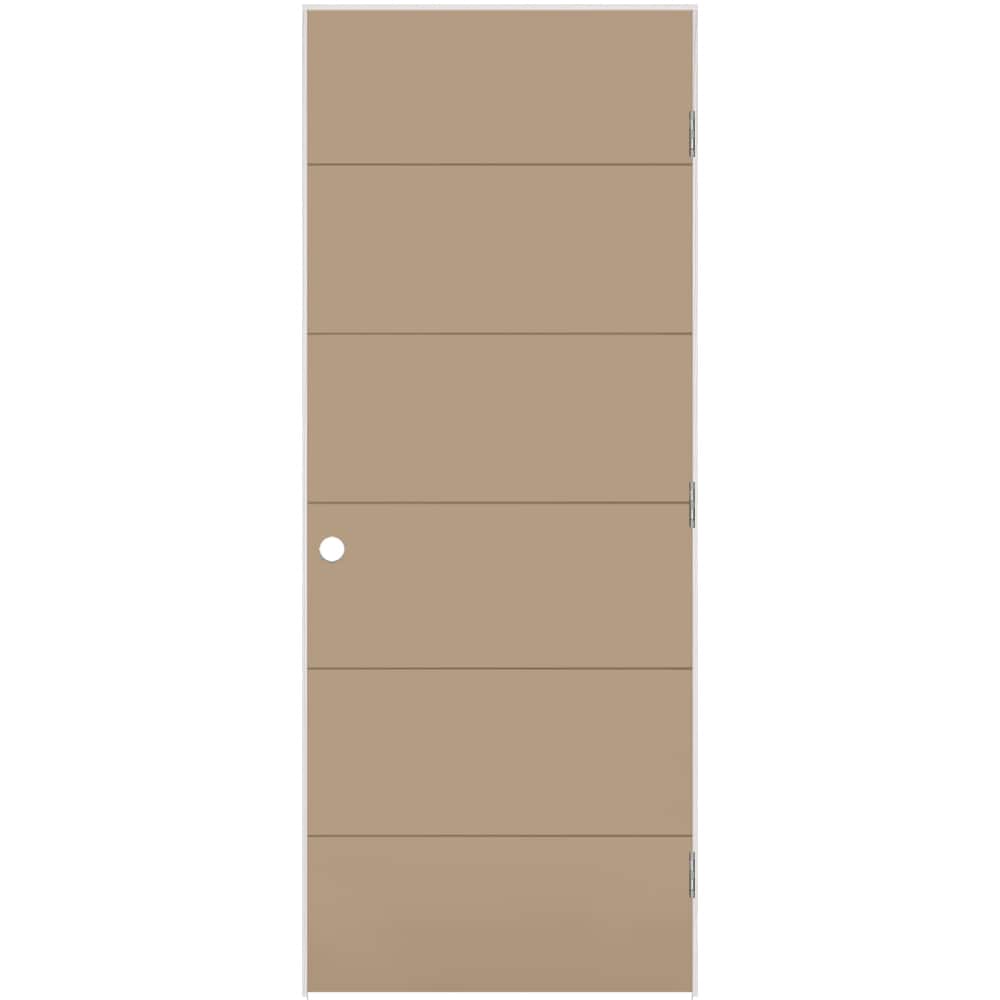 Masonite 28-in x 80-in Driftwood Hollow core Flush Left hand Smooth Prefinished Molded composite Flat Jamb Single Prehung Interior Door with