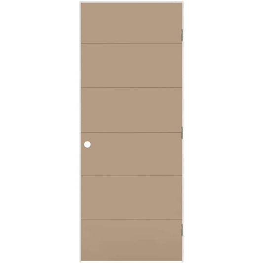 Masonite 28-in x 80-in Driftwood Hollow core Flush Left hand Smooth Prefinished Molded composite Flat Jamb Single Prehung Interior Door with