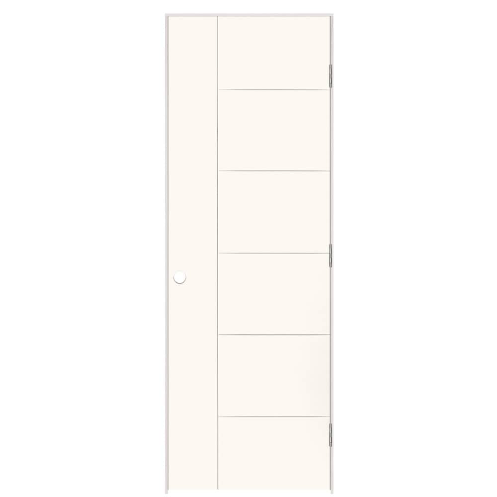 Masonite 28-in x 80-in Snowstorm Hollow core Flush Left hand Smooth Prefinished Molded composite Flat Jamb Single Prehung Interior Door with