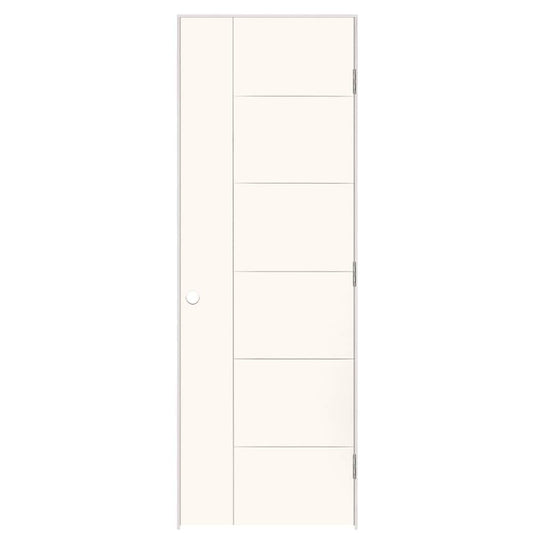 Masonite 28-in x 80-in Snowstorm Hollow core Flush Left hand Smooth Prefinished Molded composite Flat Jamb Single Prehung Interior Door with