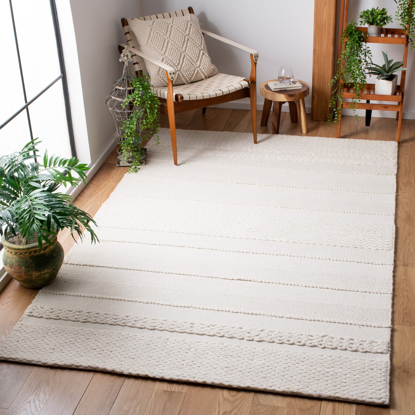 Safavieh Natura Bryce 8 x 8 (ft) Wool Natural Square Indoor Stripe Coastal Spot Clean Only Area rug