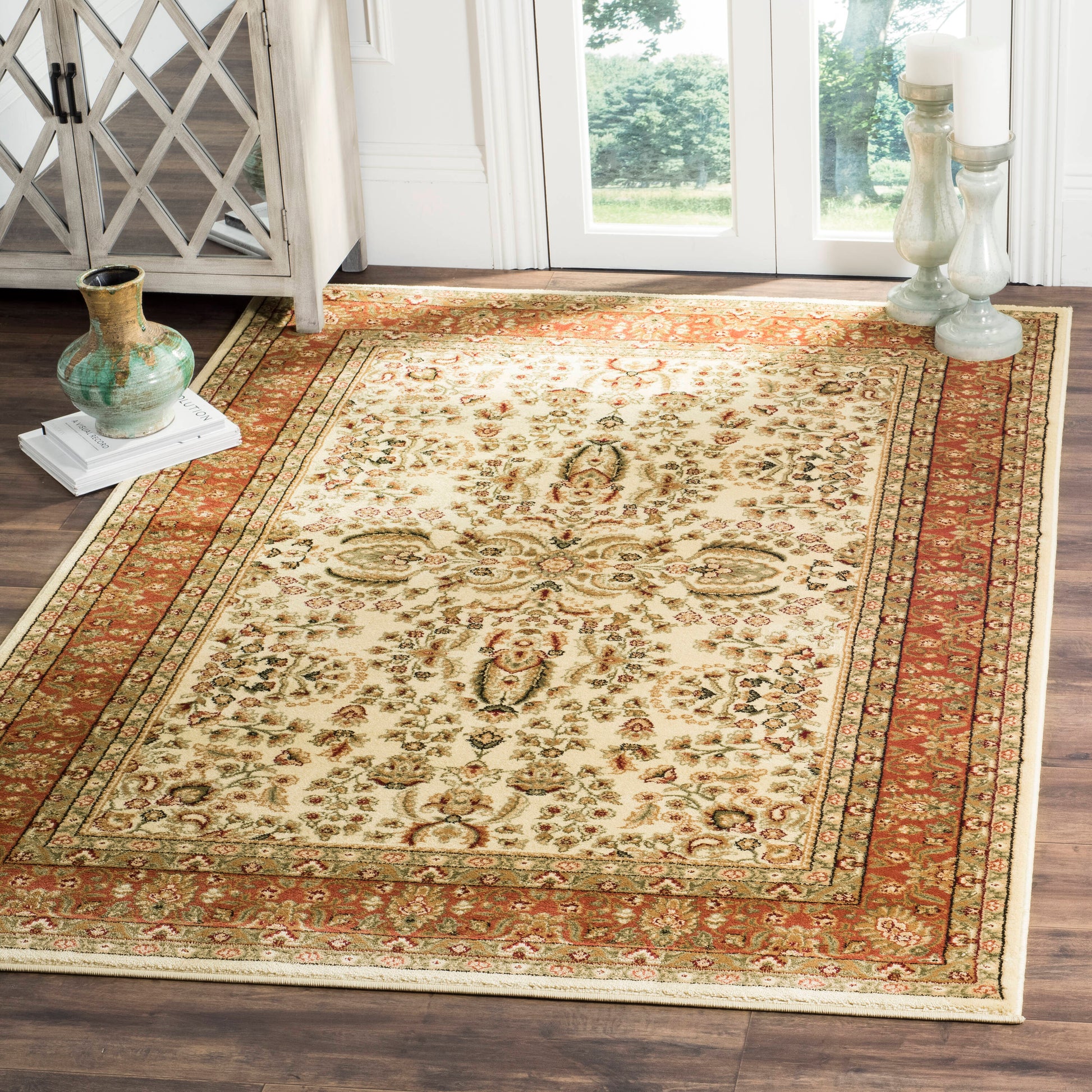 Safavieh Lyndhurst Isphahan 10 x 14 (ft) Loomed Polypropylene Ivory/Rust Rectangular Indoor Floral/Botanical Oriental Spot Clean Only Area rug