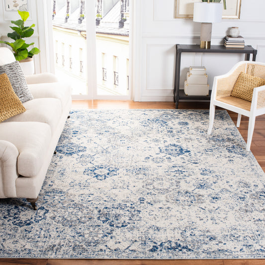 Safavieh Madison Lyton 10 x 14 (ft) Loomed Synthetic White/Royal Blue Rectangular Indoor Distressed/Overdyed Vintage Spot Clean Only Area rug
