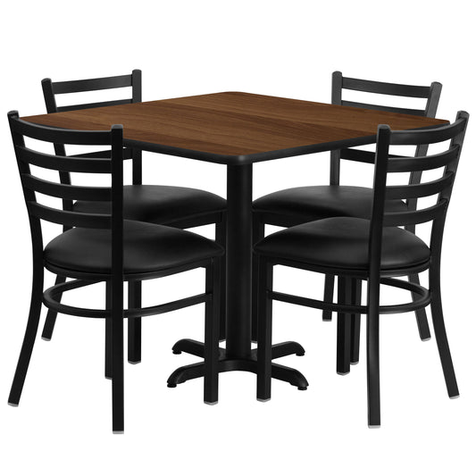Flash Furniture Walnut Top/Black Vinyl Seat Traditional Dining Room Set with Square Table ( Seats 4 )