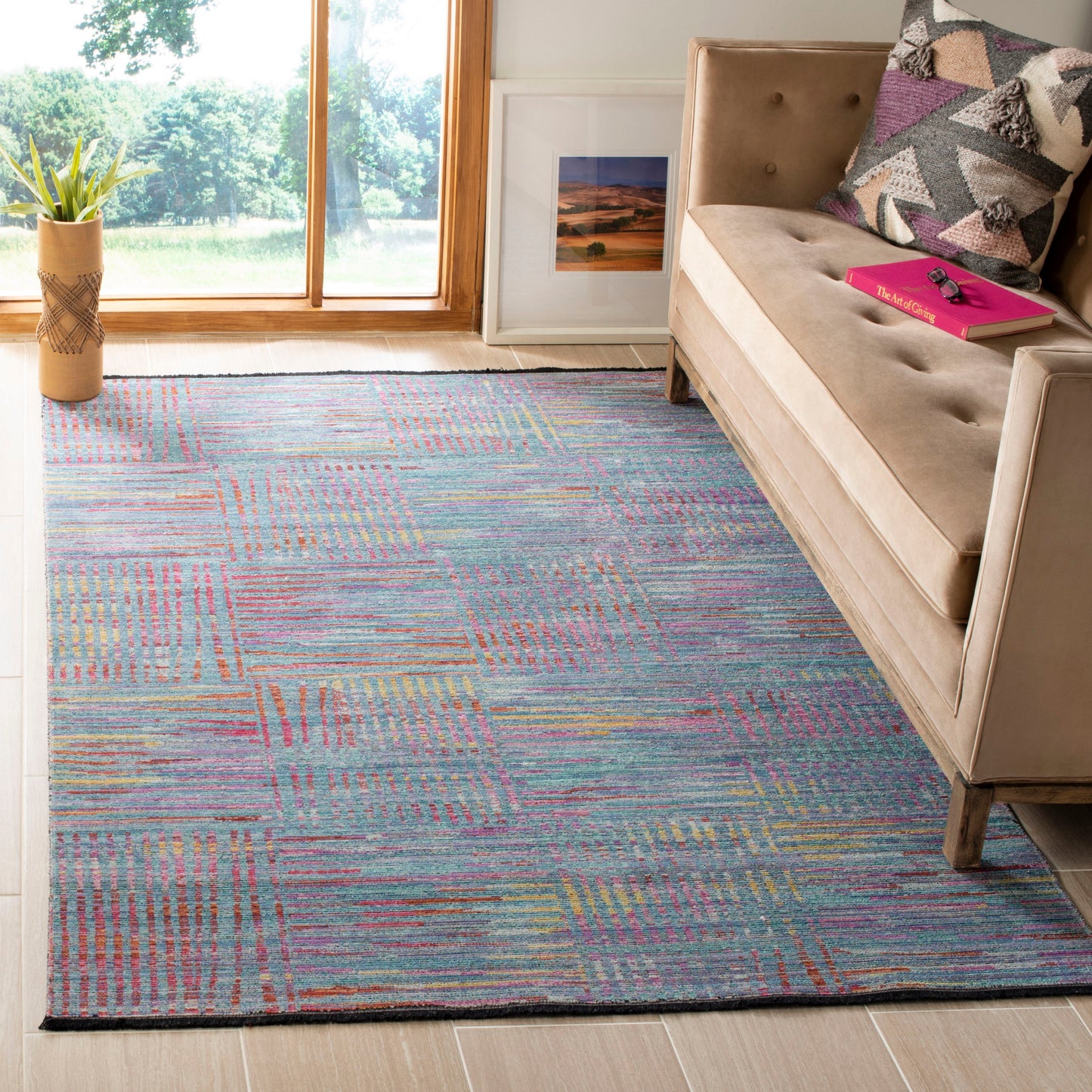 Safavieh Windsor Galli 9 x 13 (ft) Loomed Synthetic Aqua/Dark Pink Rectangular Indoor Abstract Spot Clean Only Area rug