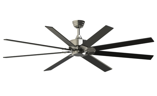 Fanimation Levon Custom 72-in Brushed Nickel with Black Blades Indoor/Outdoor Smart Ceiling Fan Light Kit Compatible and Remote (8-Blade) FPD7912BBN-72BL