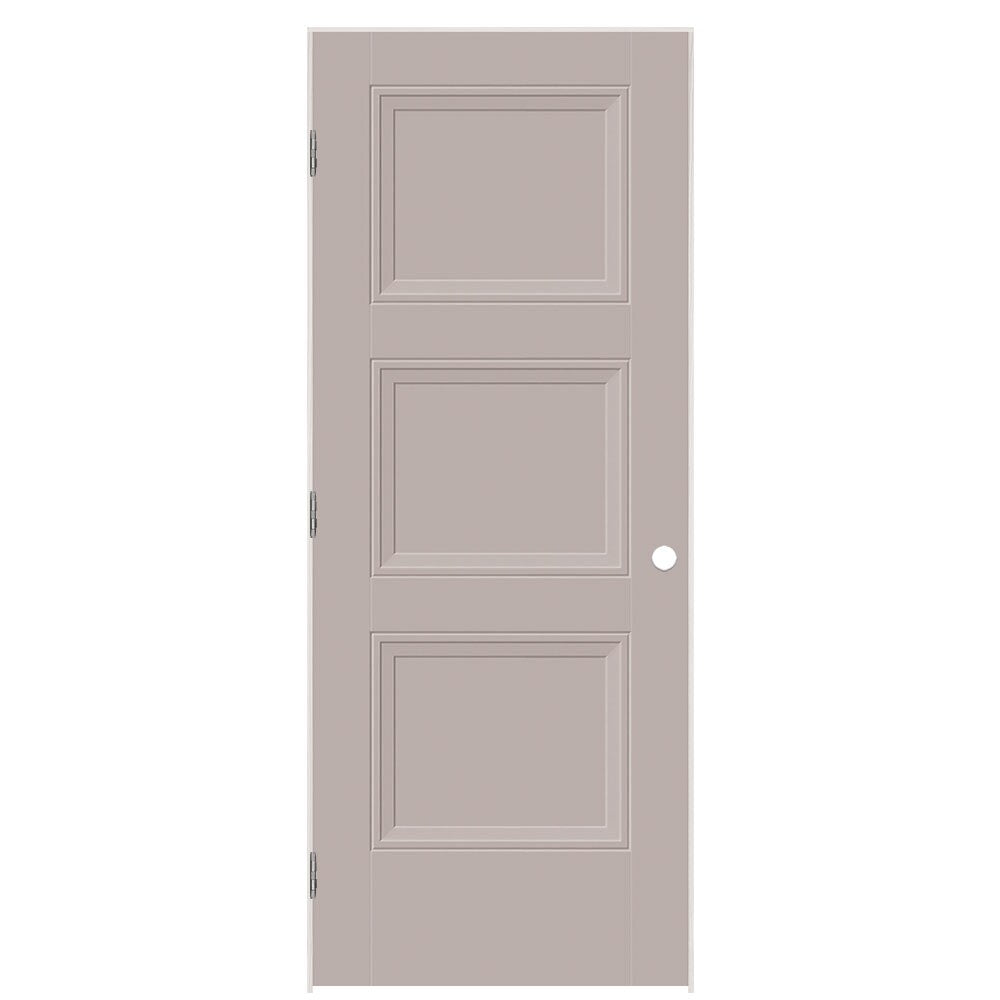 Masonite 32-in x 80-in Driftwood Solid core 3-panel Right hand Smooth Prefinished Molded composite Flat Jamb Single Prehung Interior Door with