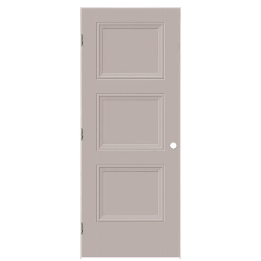 Masonite 32-in x 80-in Driftwood Solid core 3-panel Right hand Smooth Prefinished Molded composite Flat Jamb Single Prehung Interior Door with