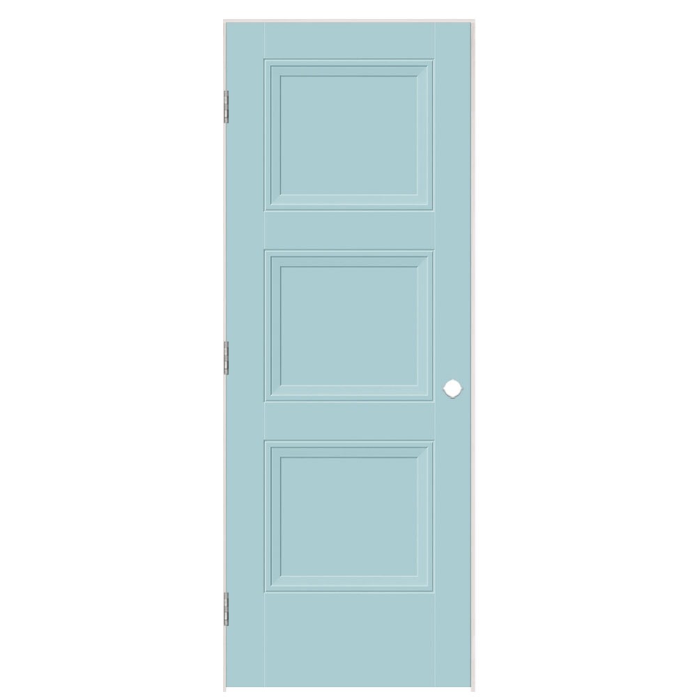 Masonite 30-in x 80-in Sea Mist Hollow core 3-panel Right hand Smooth Prefinished Molded composite Flat Jamb Single Prehung Interior Door with