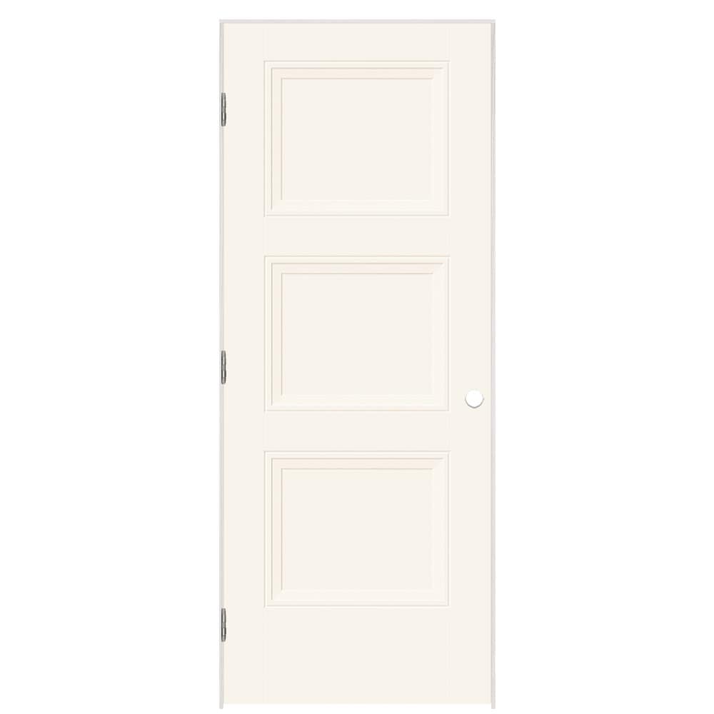 Masonite 32-in x 80-in White Solid core 3-panel Right hand Smooth Prefinished Molded composite Flat Jamb Single Prehung Interior Door with