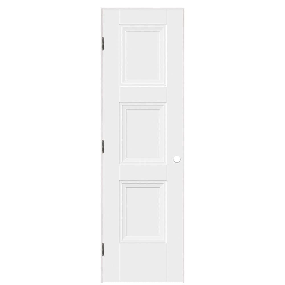 Masonite 32-in x 80-in Primed White Solid core 3-panel Left hand Smooth Primed Molded composite Flat Jamb Single Prehung Interior Door with