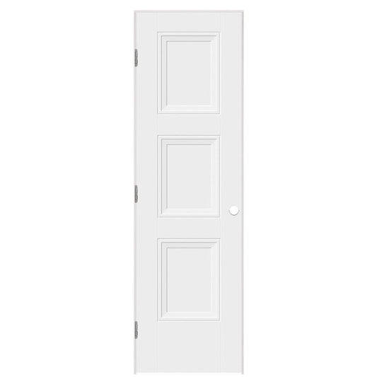 Masonite 32-in x 80-in Primed White Solid core 3-panel Left hand Smooth Primed Molded composite Flat Jamb Single Prehung Interior Door with