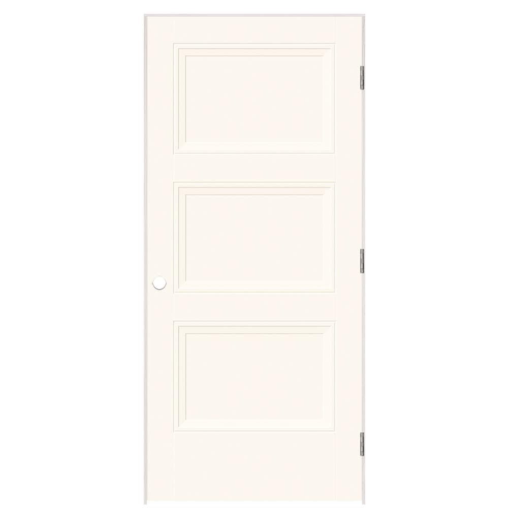 Masonite 36-in x 80-in Snowstorm Hollow core 3-panel Left hand Smooth Prefinished Molded composite Flat Jamb Single Prehung Interior Door with