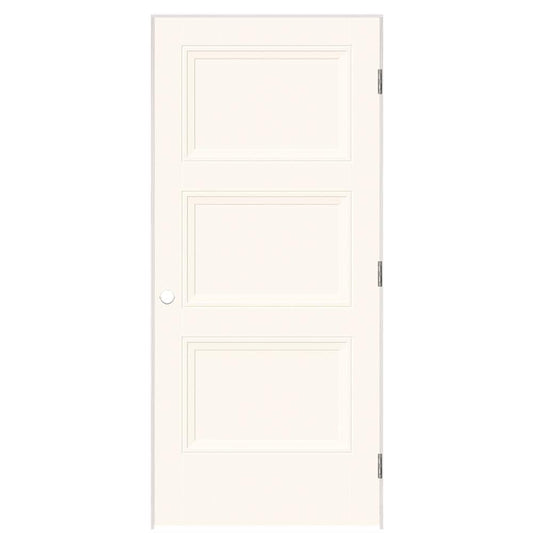 Masonite 36-in x 80-in Snowstorm Hollow core 3-panel Left hand Smooth Prefinished Molded composite Flat Jamb Single Prehung Interior Door with