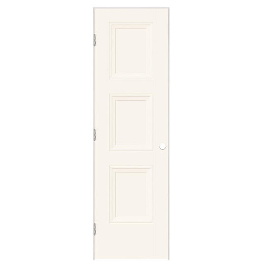 Masonite 30-in x 80-in White Solid core 3-panel Left hand Smooth Prefinished Molded composite Flat Jamb Single Prehung Interior Door with