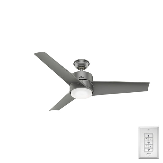 Hunter Havoc WeatherMax 54-in Integrated LED Outdoor Matte Silver with Matte Nickel Blades Ceiling Fan With Light ( 3 -Blade ) 1631513