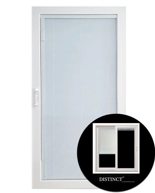 United Window & Door Distinct KD Door Low-e Tempered Blinds Between The Glass Composite Right-Hand Sliding Patio Door Operating Panel