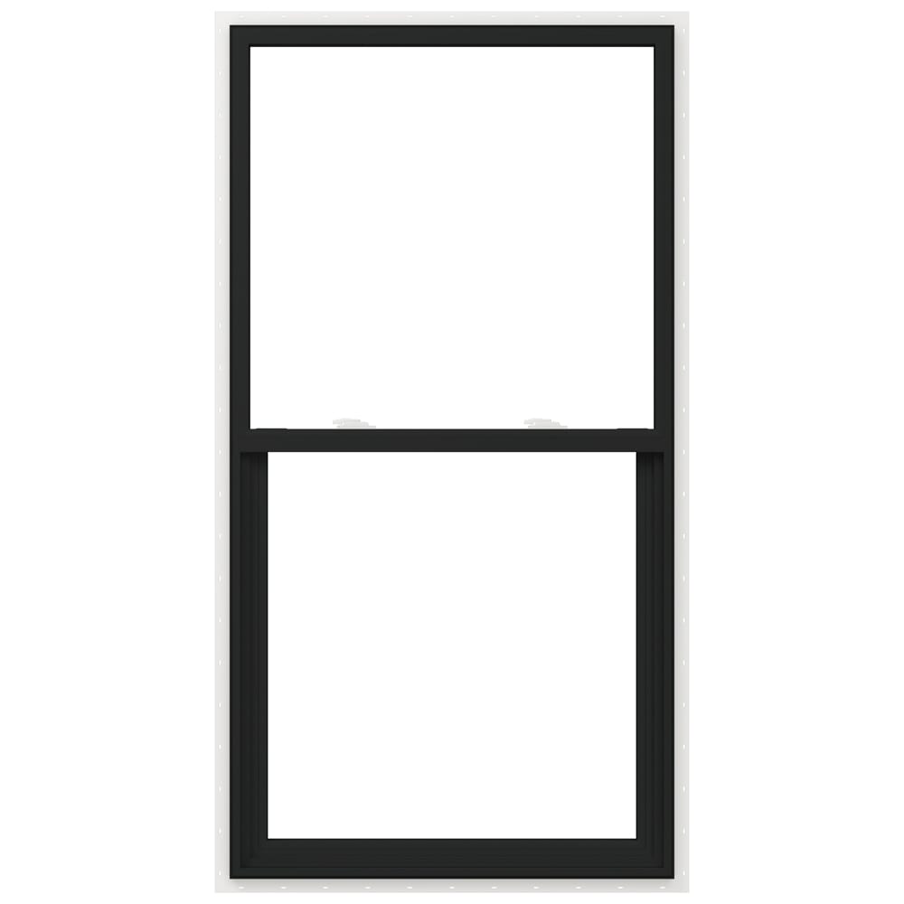 JELD-WEN V-2500 31-1/2-in x 59-1/2-in Bronze Exterior Vinyl New Construction Single Hung Window Low-E argon Double Pane Glass (Half Screen Included)