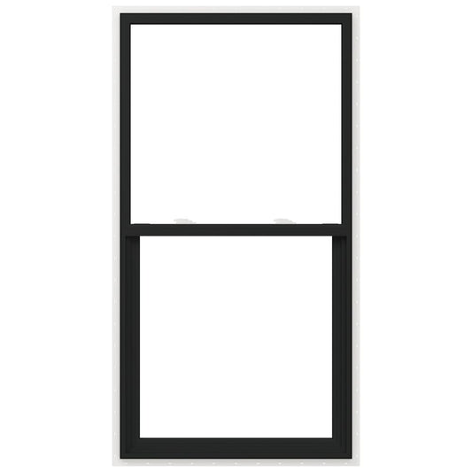 JELD-WEN V-2500 31-1/2-in x 59-1/2-in Bronze Exterior Vinyl New Construction Single Hung Window Low-E argon Double Pane Glass (Half Screen Included)