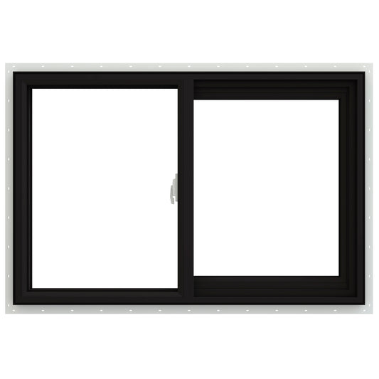 JELD-WEN V-2500 Black Exterior White Interior Right-Handed Vinyl Sliding Window Annealed Glass (Full Screen Included)